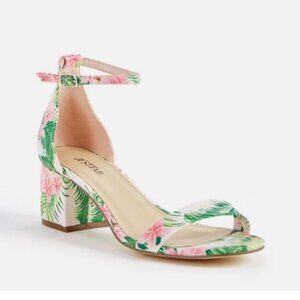 JustFab Blush floral, Hawaiian, vacation heeled sandals size 6.5
